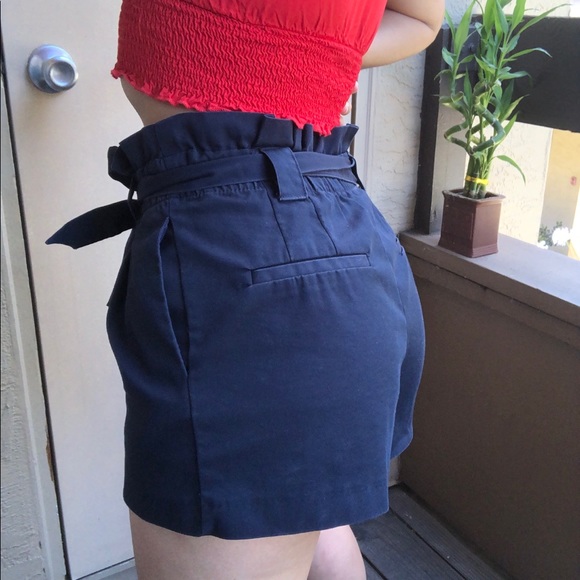Zara Navy Paperbag High Waisted Shorts - Picture 6 of 6